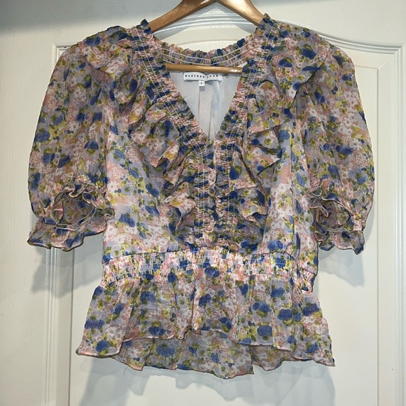 Endless Rose - Floral Chiffon Ruffle Top with Sheer Sleeves - Picture 1 of 5
